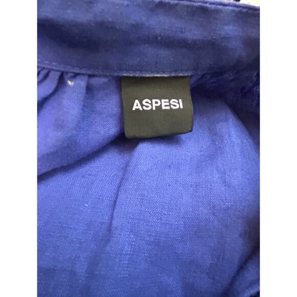 Aspesi Linen Maxi Dress Blue V-Neckline Relaxed Fit Casual Summer Size S Small - Picture 10 of 13